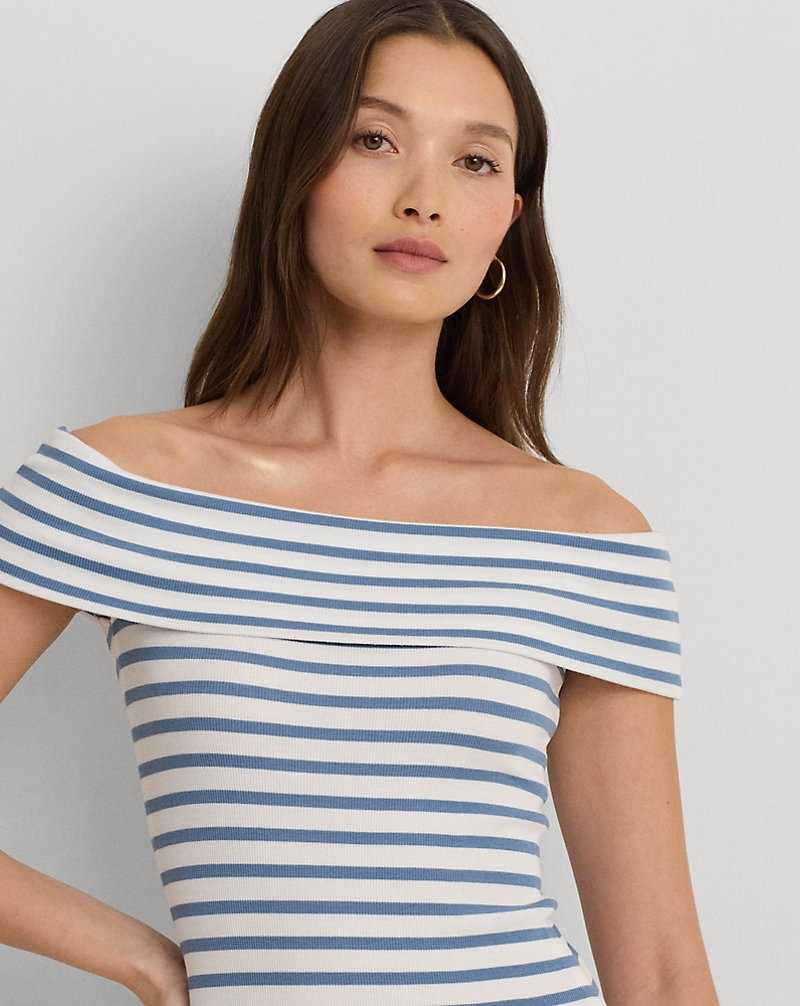 Vestido Ralph Lauren Striped Off-the-Shoulder Midi Mujer Azur | UZWJHVI-31 - vista 5