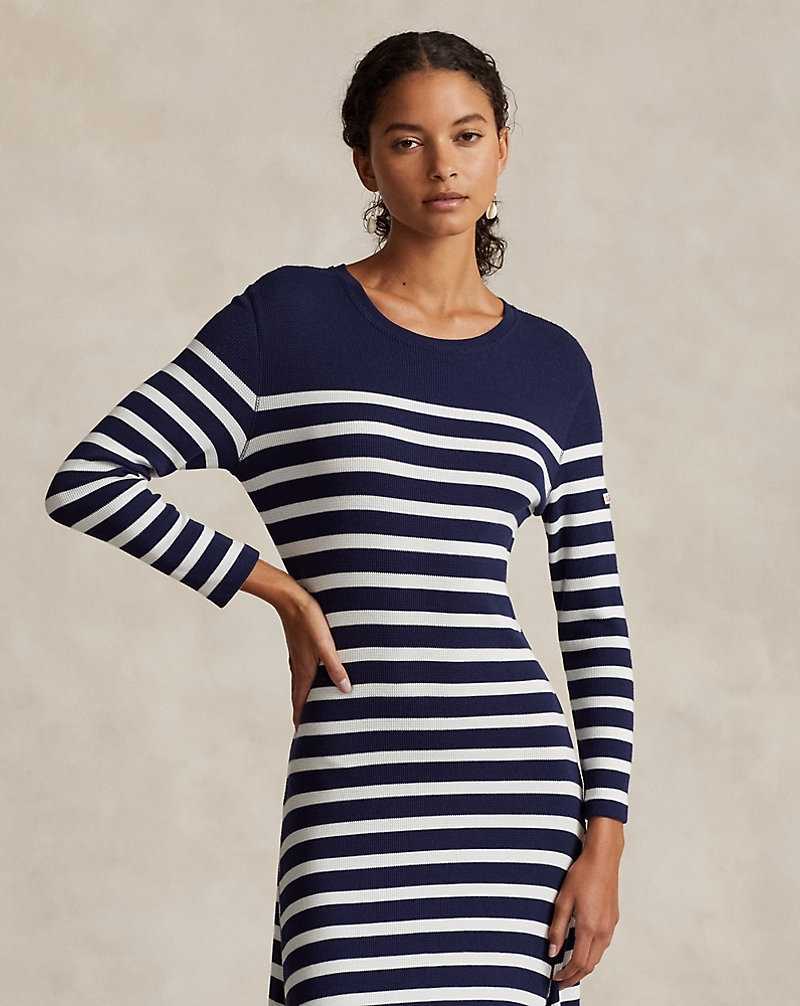 Vestido Ralph Lauren Striped Waffle-Knit Mujer Newport Navy/Deckwash Whi | TSQDWEP-91 - vista 3