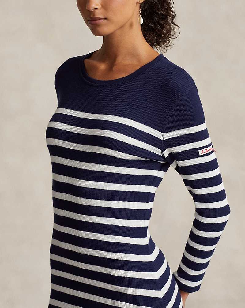 Vestido Ralph Lauren Striped Waffle-Knit Mujer Newport Navy/Deckwash Whi | TSQDWEP-91 - vista 5