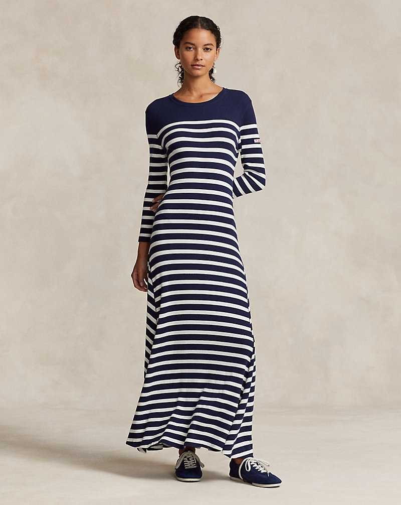 Vestido Ralph Lauren Striped Waffle-Knit Mujer Newport Navy/Deckwash Whi | TSQDWEP-91 - vista 1