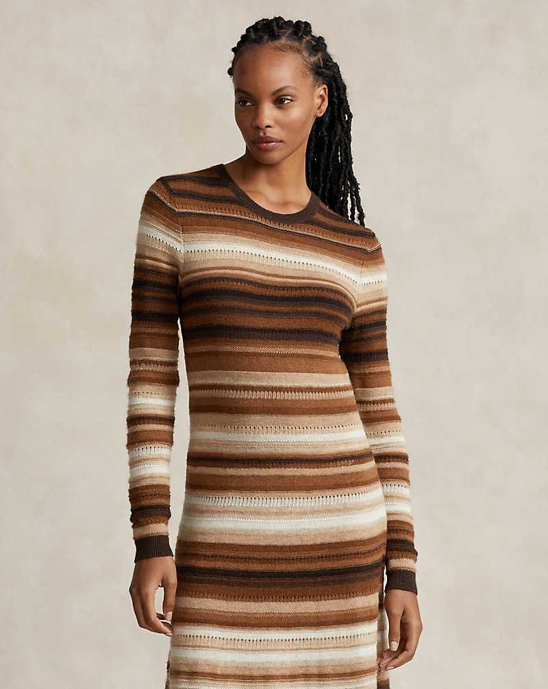 Vestido Ralph Lauren Striped Wool-Blend Mujer Marrom Rayas | ETWXMSZ-51 - vista 3