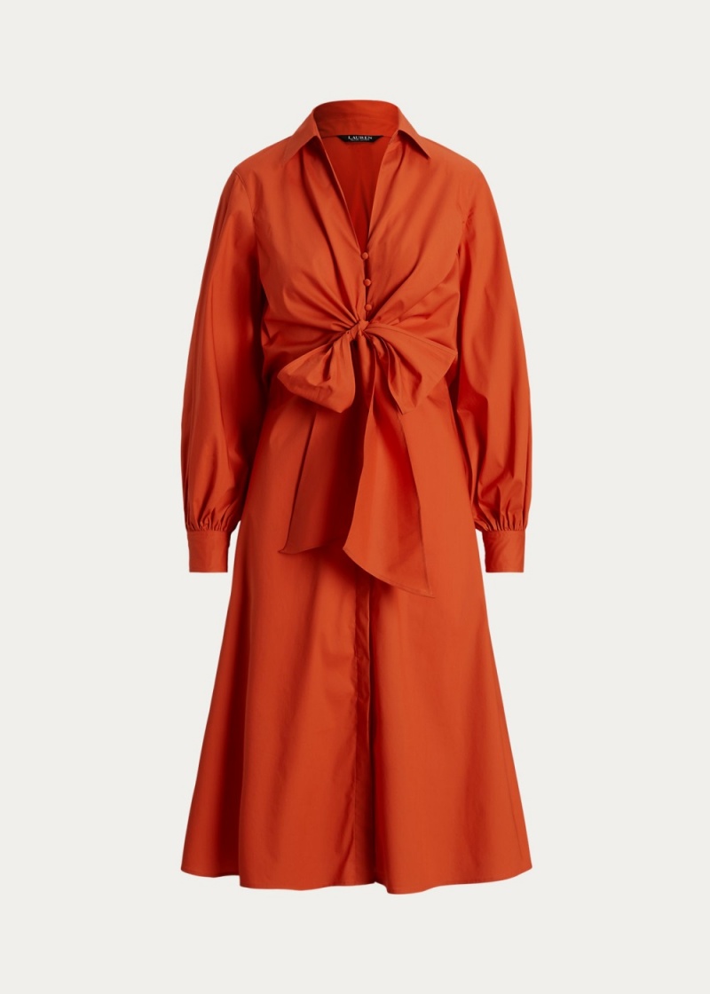 Vestido Tie-Front Algodon-Blend Shirtdress Mujer Naranjas | PVHY29560 - vista 2