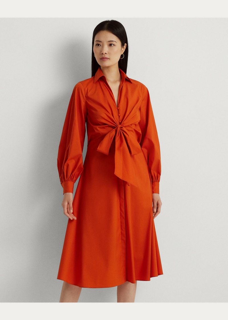 Vestido Tie-Front Algodon-Blend Shirtdress Mujer Naranjas | PVHY29560 - vista 3
