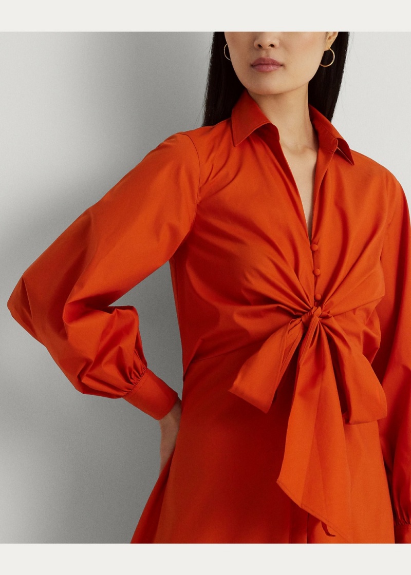 Vestido Tie-Front Algodon-Blend Shirtdress Mujer Naranjas | PVHY29560 - vista 4