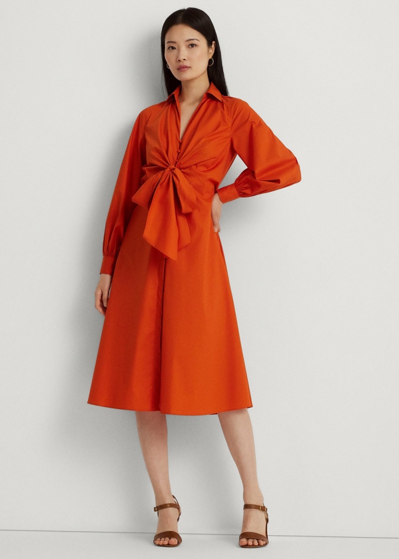 Vestido Tie-Front Algodon-Blend Shirtdress Mujer Naranjas | PVHY29560 - vista 1