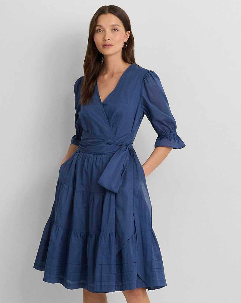 Vestido Ralph Lauren Tie-Front Cotton Voile Surplice Mujer Azules | YPKWMTU-02 - vista 3