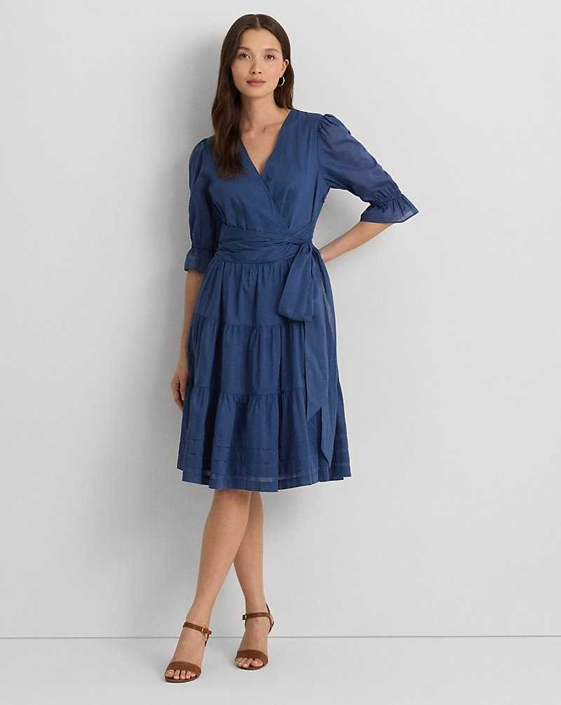 Vestido Ralph Lauren Tie-Front Cotton Voile Surplice Mujer Azules | YPKWMTU-02 - vista 1