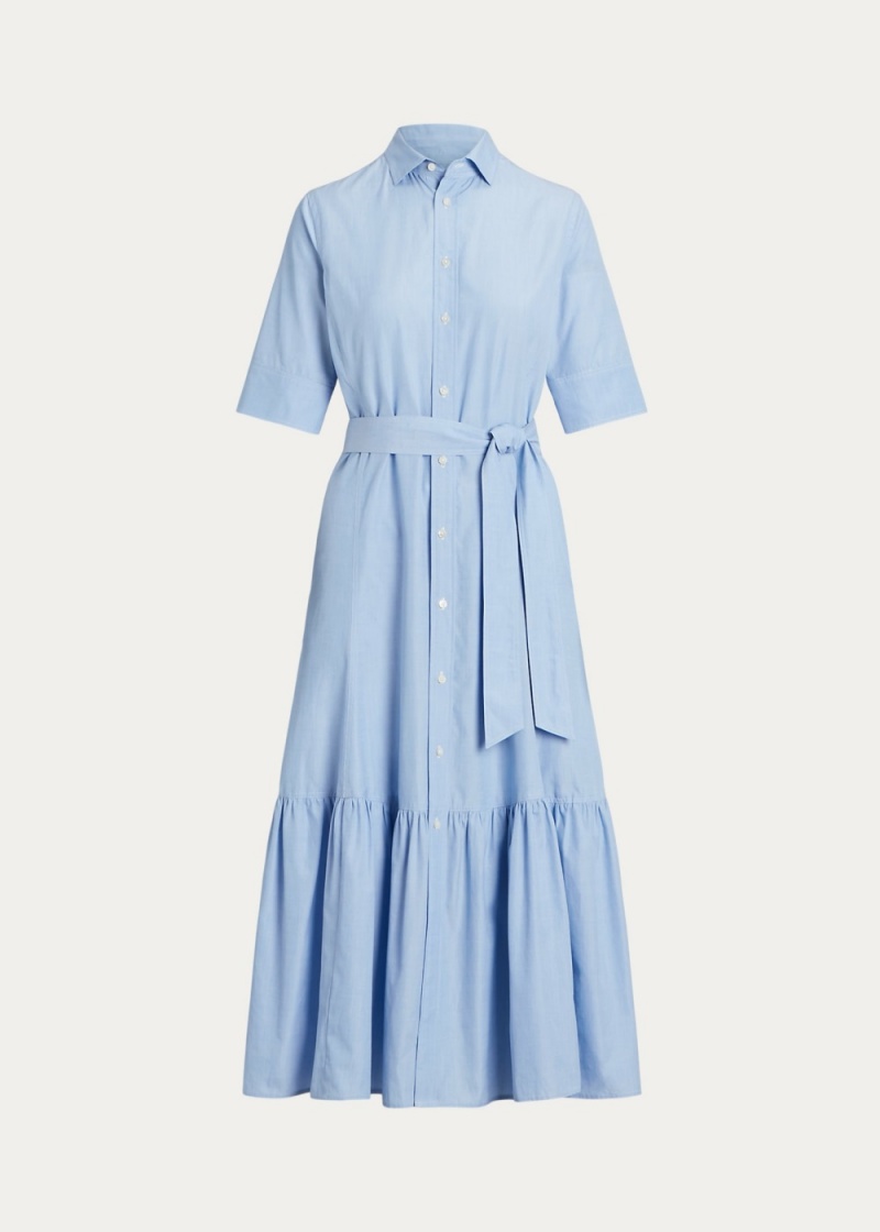 Vestido Tiered Algodon Shirtdress Mujer Azules | UQCX13728 - vista 2