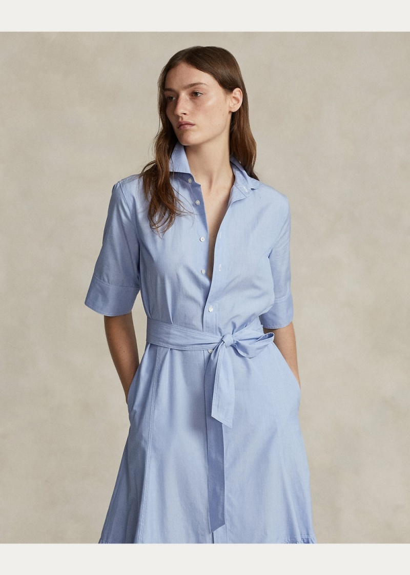 Vestido Tiered Algodon Shirtdress Mujer Azules | UQCX13728 - vista 3