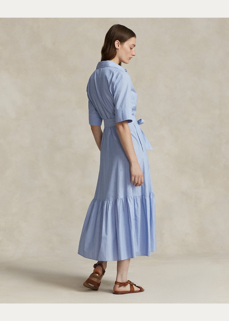 Vestido Tiered Algodon Shirtdress Mujer Azules | UQCX13728 - vista 4