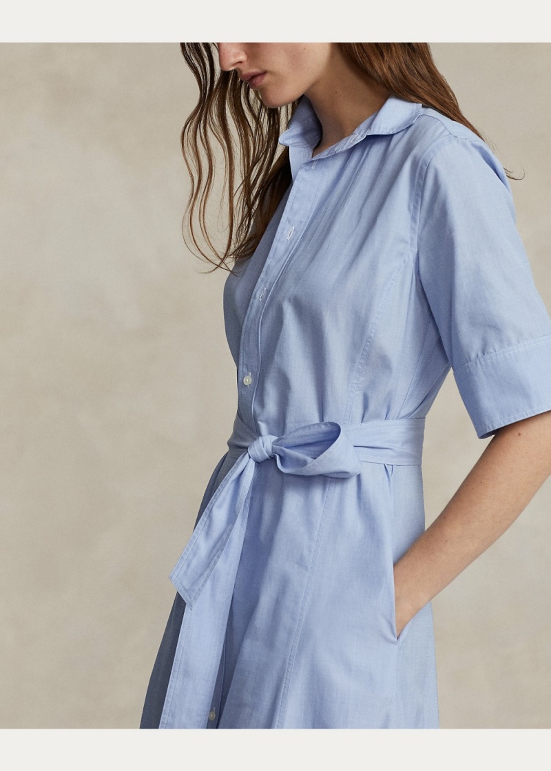 Vestido Tiered Algodon Shirtdress Mujer Azules | UQCX13728 - vista 5
