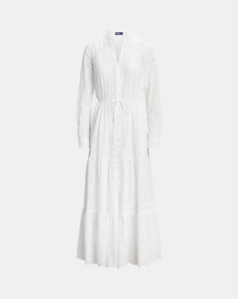 Vestido Ralph Lauren Tiered Eyelet Cotton Maxidress Mujer Blancos | FICMLBE-15 - vista 2