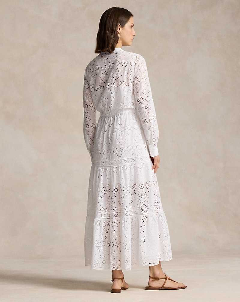 Vestido Ralph Lauren Tiered Eyelet Cotton Maxidress Mujer Blancos | FICMLBE-15 - vista 4