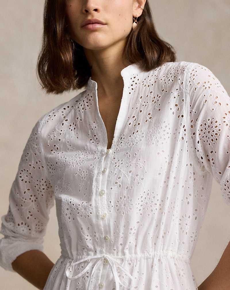 Vestido Ralph Lauren Tiered Eyelet Cotton Maxidress Mujer Blancos | FICMLBE-15 - vista 5