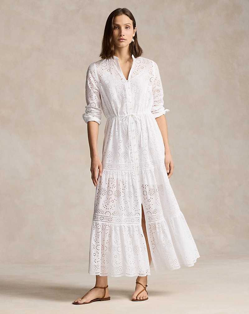 Vestido Ralph Lauren Tiered Eyelet Cotton Maxidress Mujer Blancos | FICMLBE-15 - vista 1