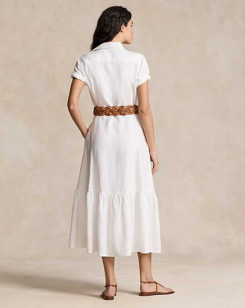 Vestido Ralph Lauren Tiered Linendress Mujer Blancos | VYSGCEI-46 - vista 4