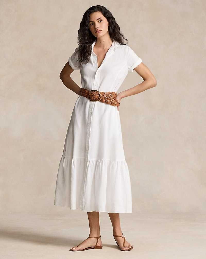 Vestido Ralph Lauren Tiered Linendress Mujer Blancos | VYSGCEI-46 - vista 1