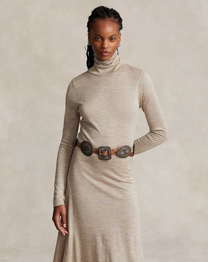 Vestido Ralph Lauren Wool-Blend Roll Neck Mujer Beige | JXFODUE-35 - vista 3