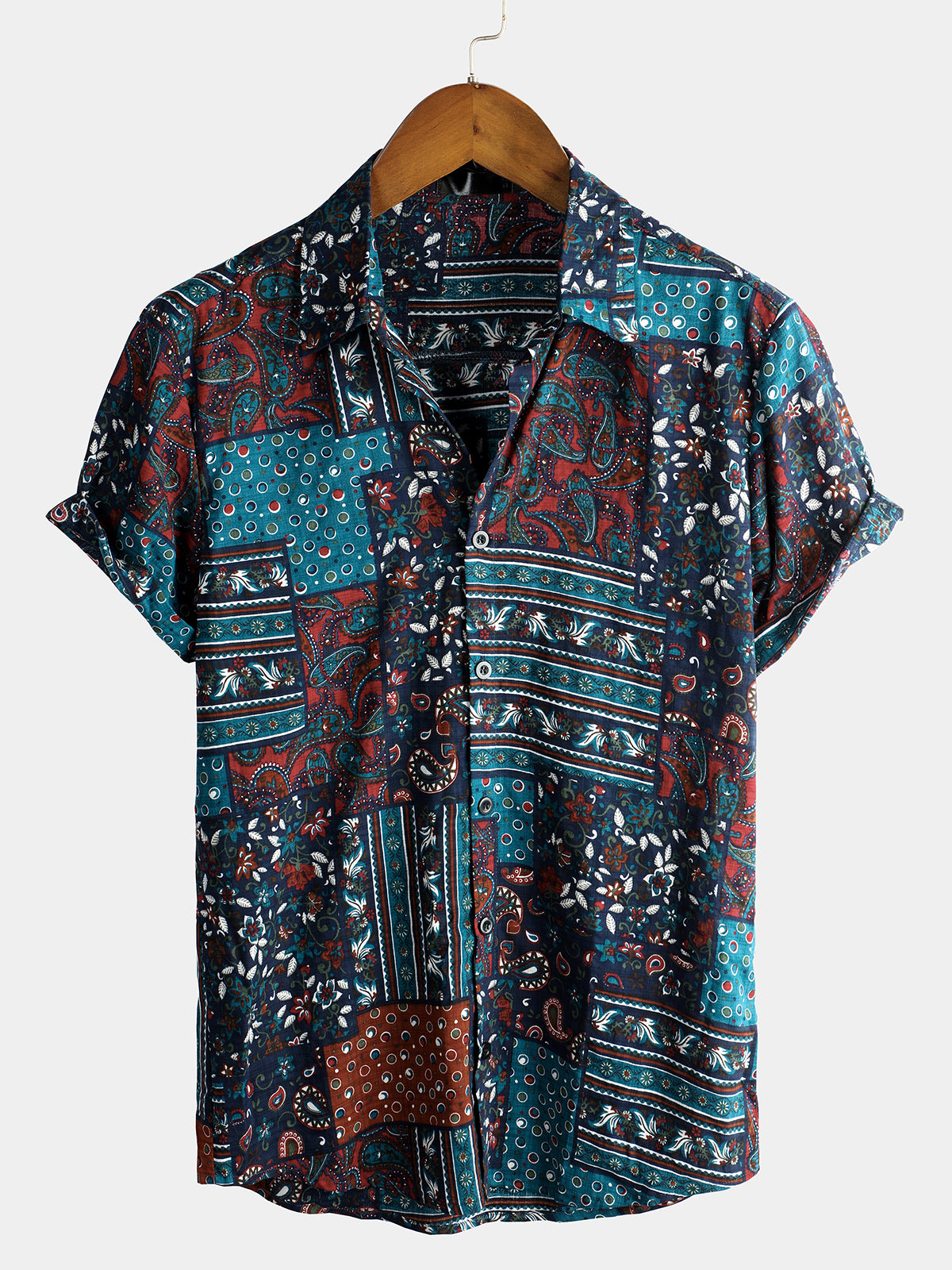 Camisa vintage de algodón casual de manga corta para hombre