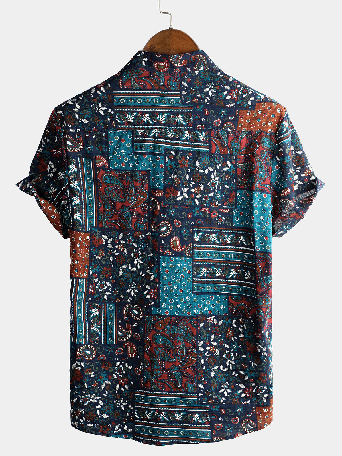 Camisa vintage de algodón casual de manga corta para hombre