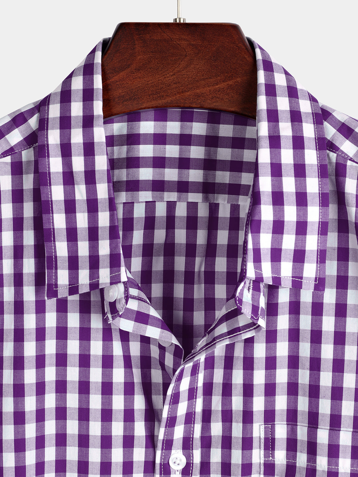 Casual de color sólido a cuadros de algodón Pockecamiseta para hombre