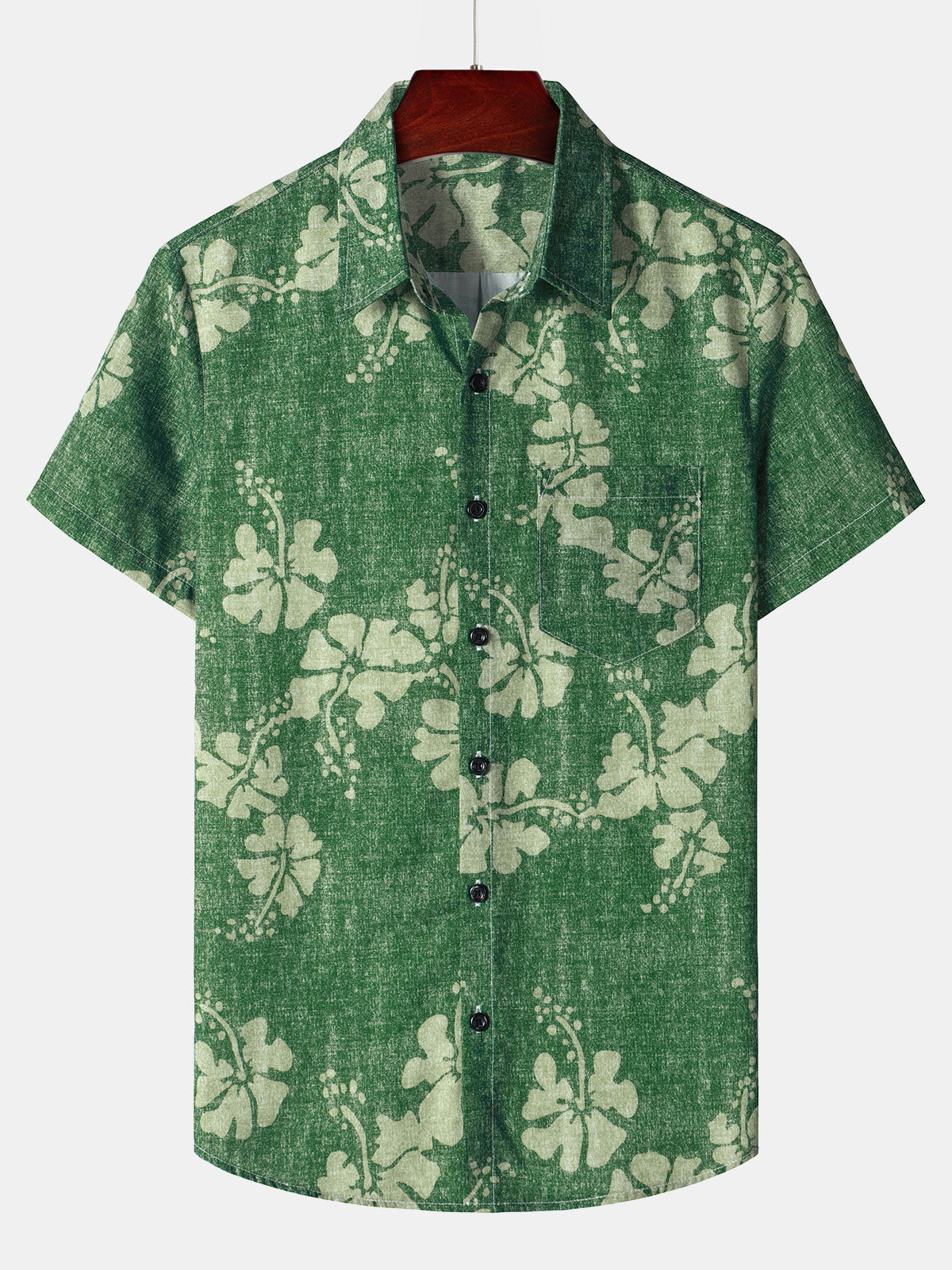 para hombre floral Hawaiian Pocket Green Button Up de manga corta camisa