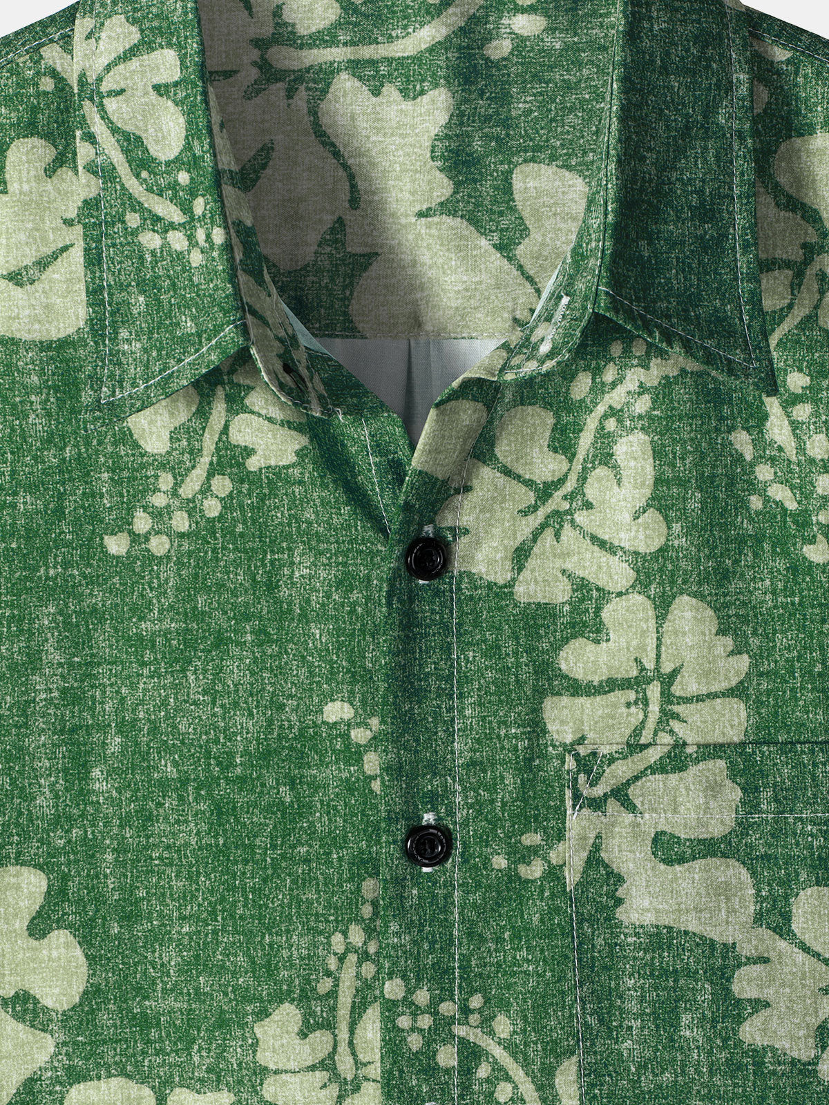 para hombre floral Hawaiian Pocket Green Button Up de manga corta camisa