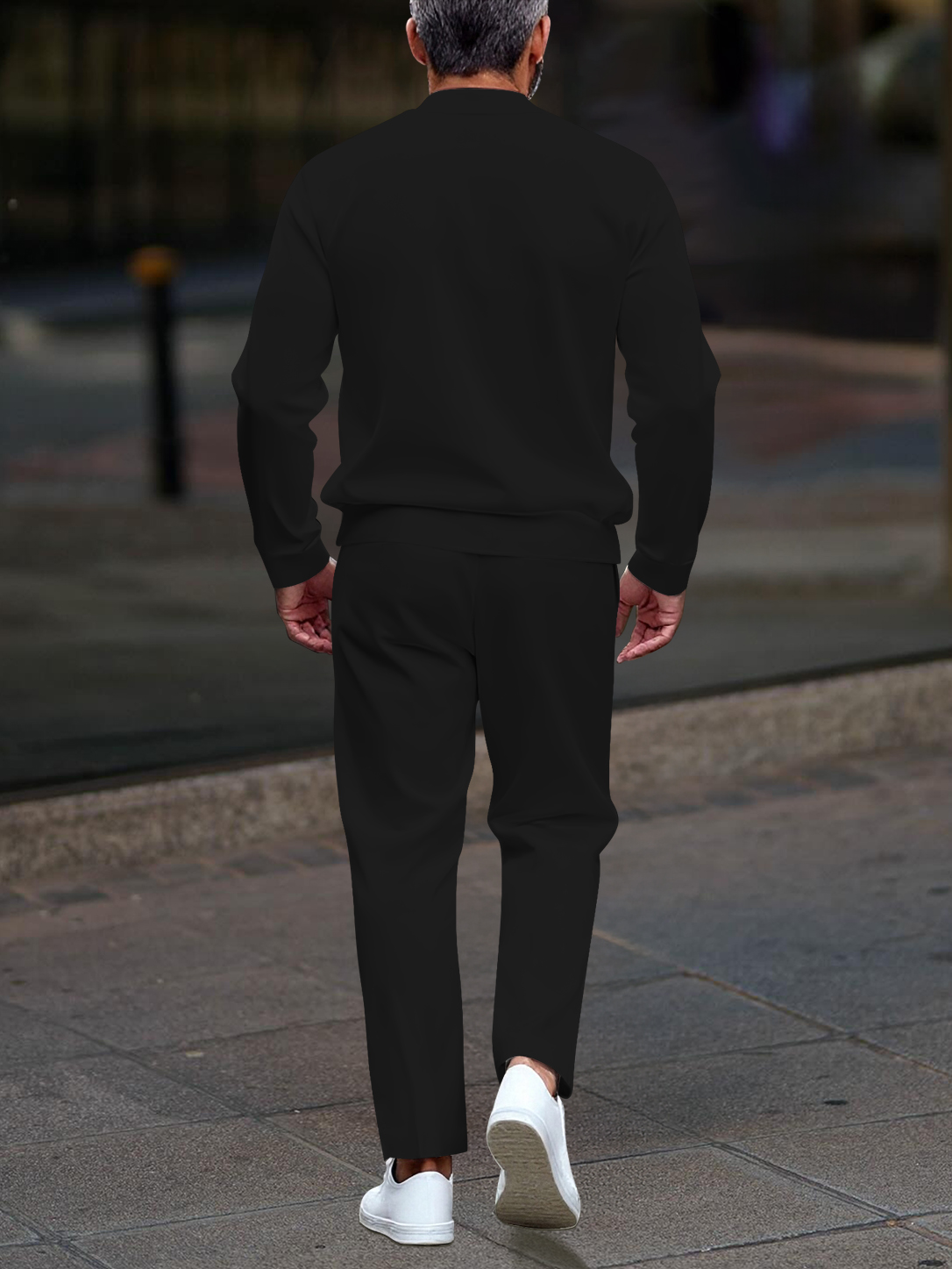 Conjunto de dos piezas de modaable geometric estampado zipper de manga larga para hombre