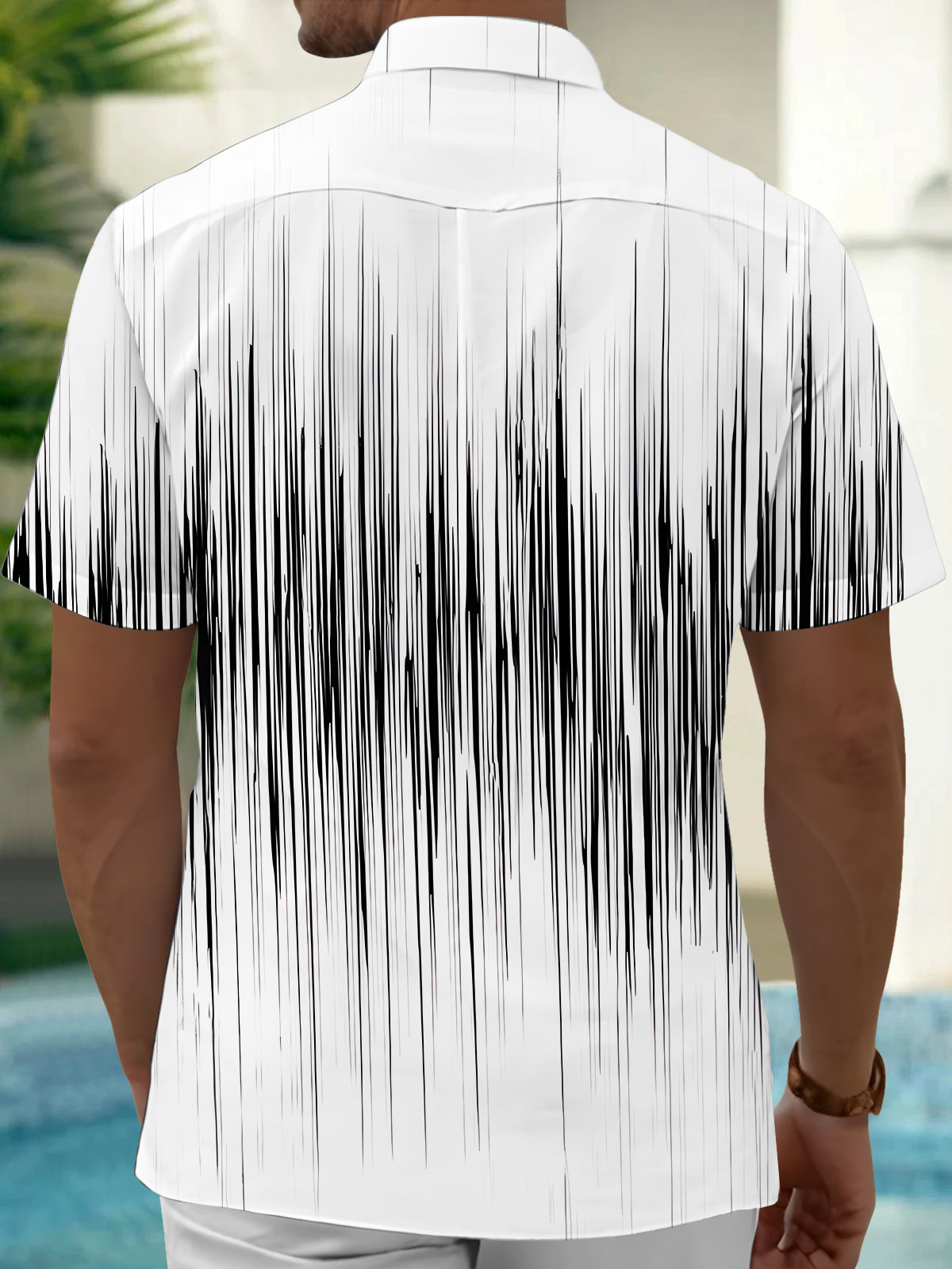 Casual a rayas estampado Pocket de manga corta camisas para hombre