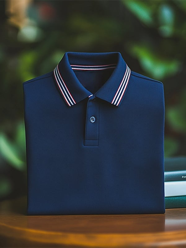 Camisa polo ejecutivo rayas Logo estampado de manga corta para hombre