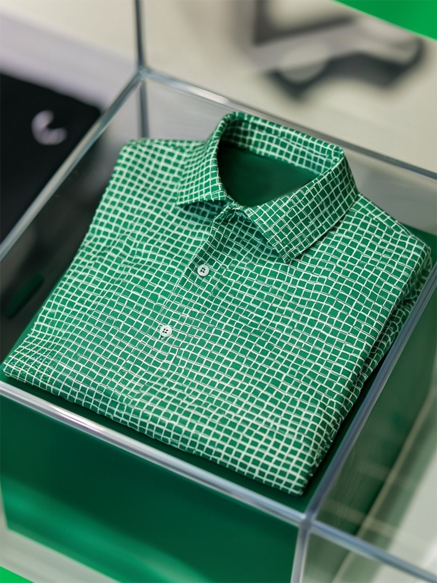 Camisa polo ejecutivo casual a cuadros Button de manga corta para hombre