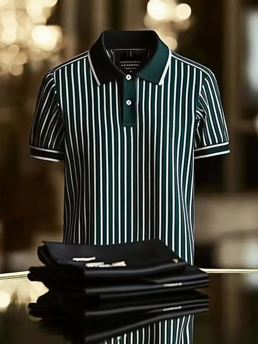 Camisa polo a rayas ejecutivo Logo solapa de manga corta para hombre