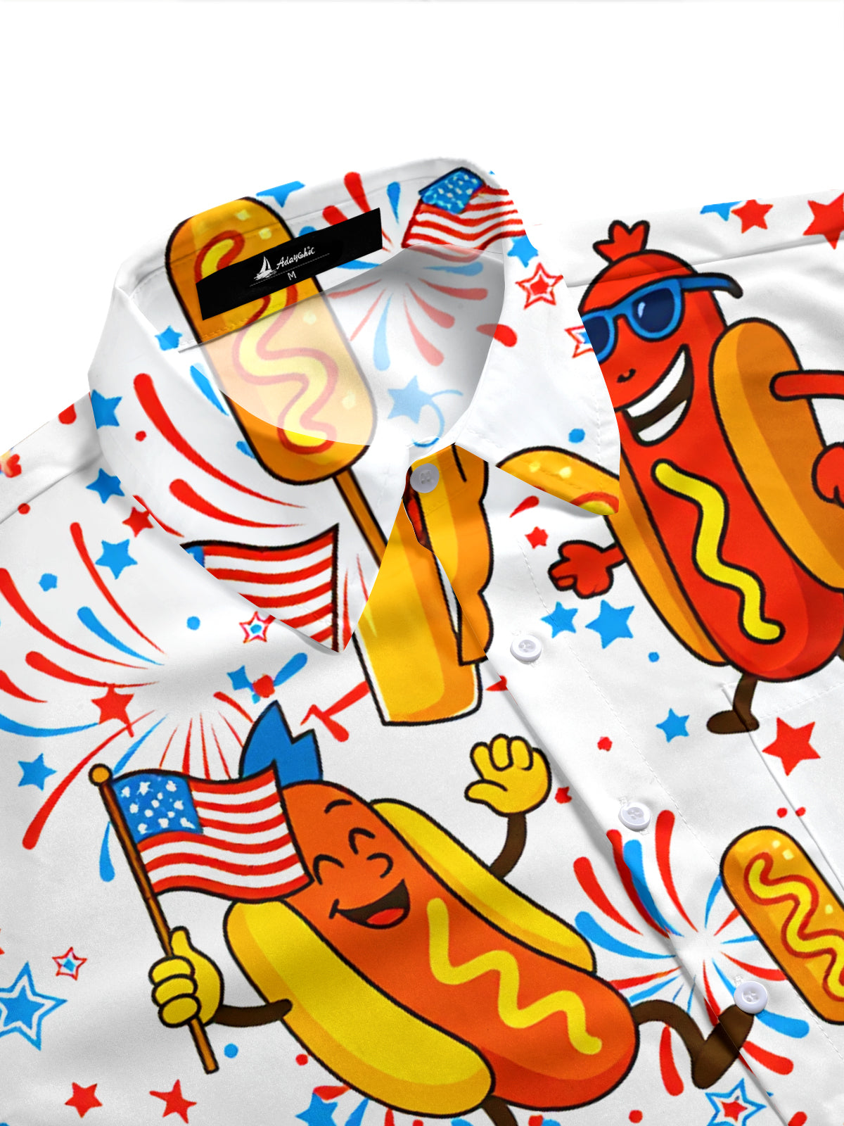 American Flag Hot Dog Burger Funny estampado Pocket de manga corta camisas para hombre