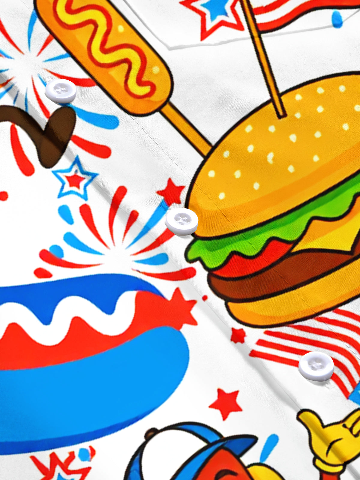 American Flag Hot Dog Burger Funny estampado Pocket de manga corta camisas para hombre