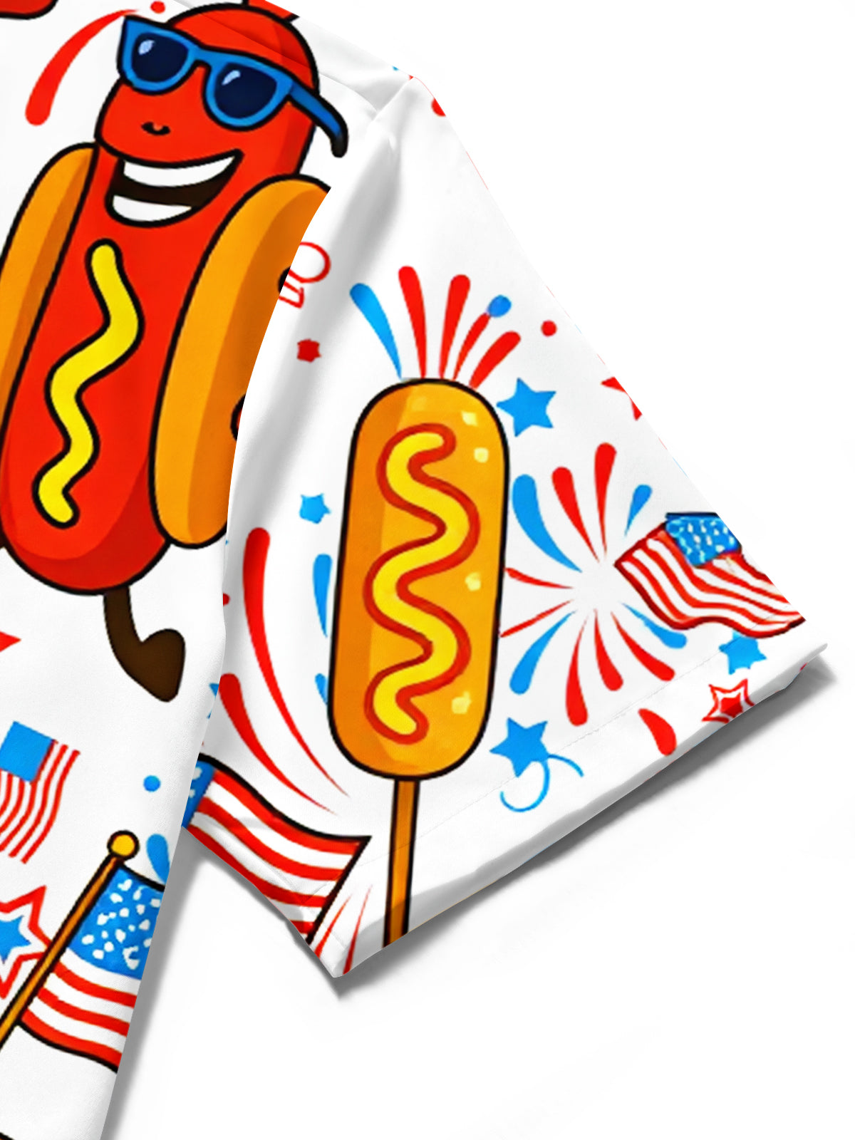 American Flag Hot Dog Burger Funny estampado Pocket de manga corta camisas para hombre