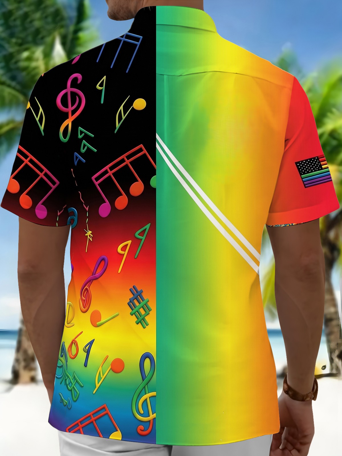 Pride Month Colorful Music Note American Flag Pocket de manga corta camisas para hombre