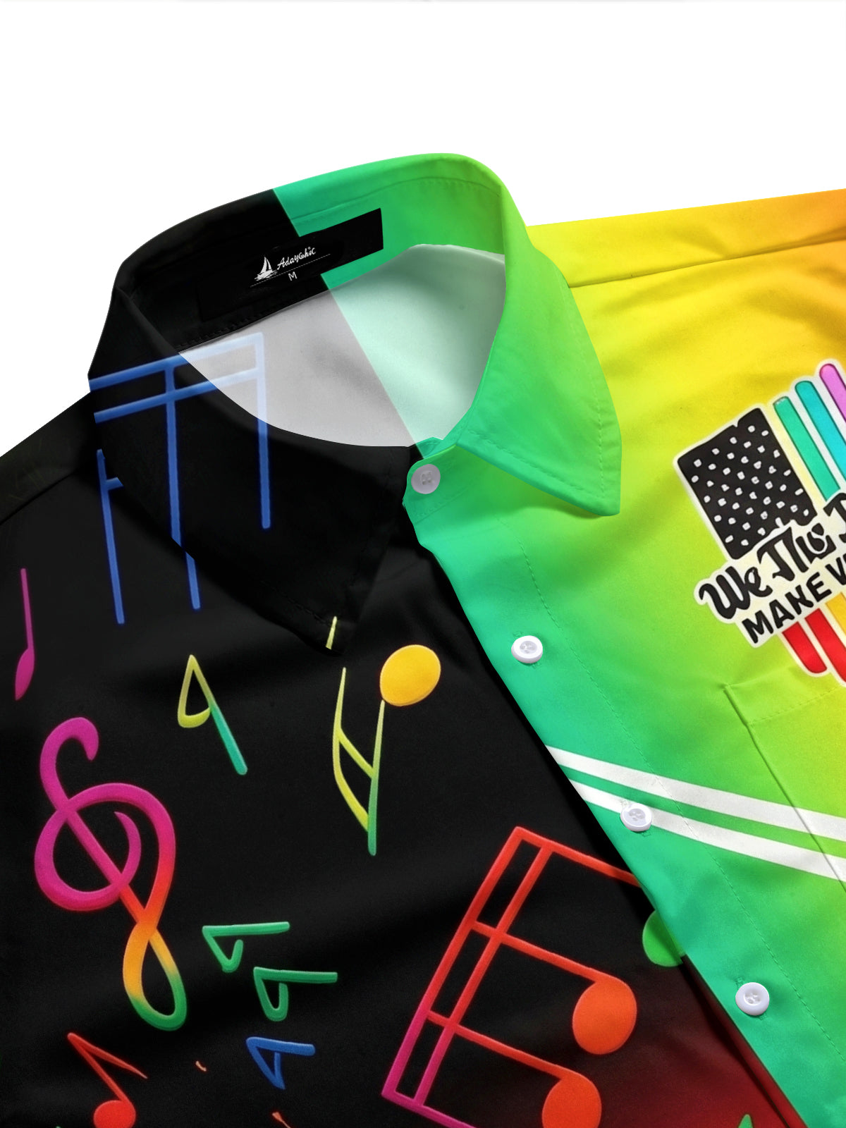 Pride Month Colorful Music Note American Flag Pocket de manga corta camisas para hombre