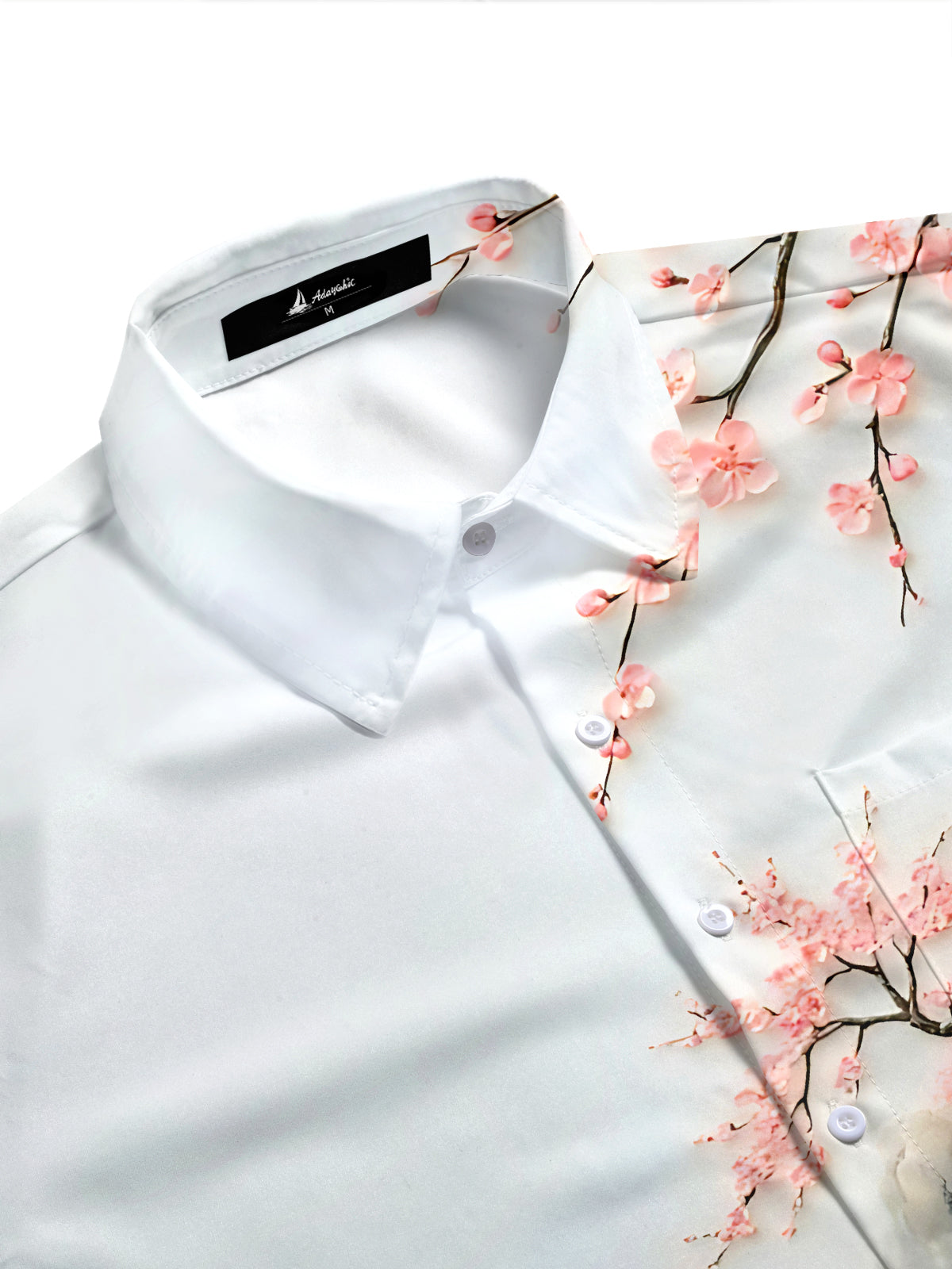 Cherry Blossom Landscape With Cranes Pocket de manga corta camisas para hombre
