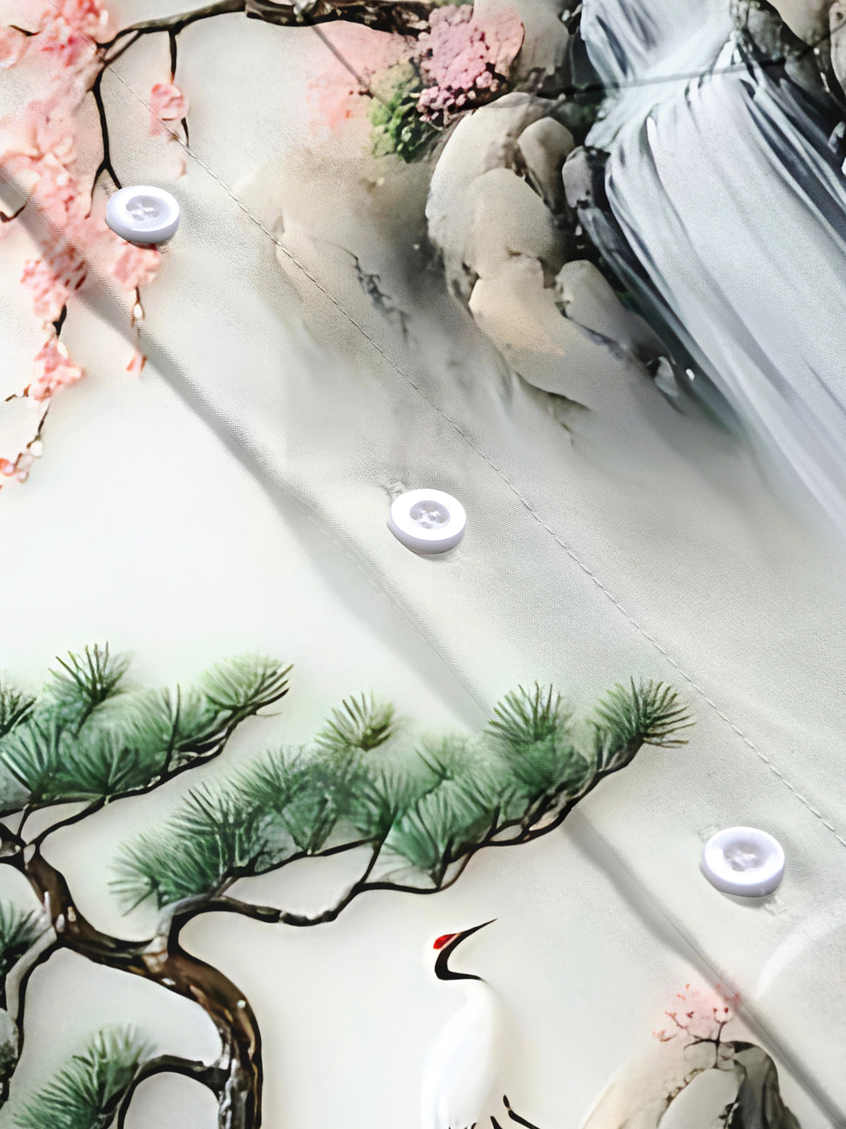 Cherry Blossom Landscape With Cranes Pocket de manga corta camisas para hombre