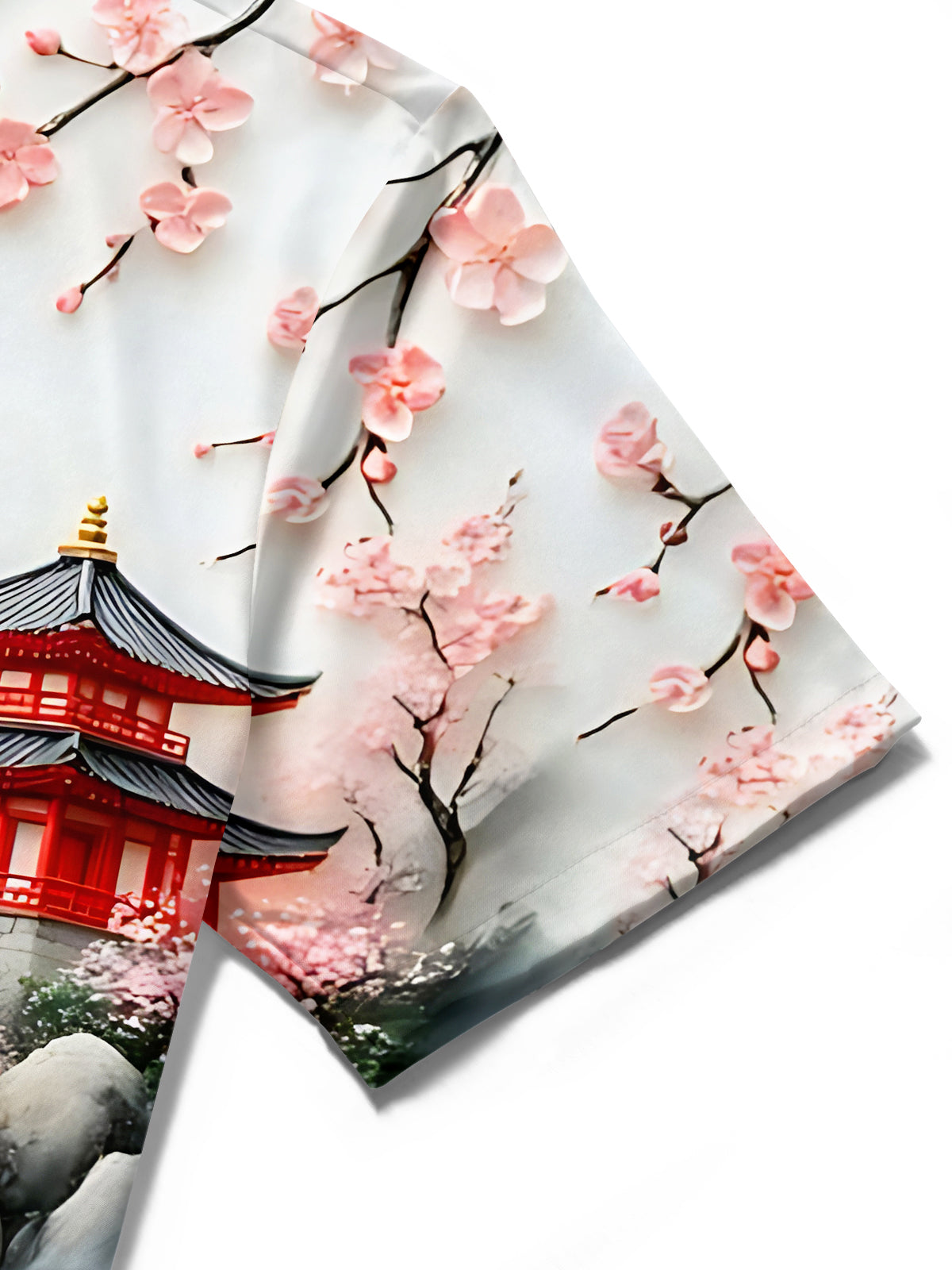 Cherry Blossom Landscape With Cranes Pocket de manga corta camisas para hombre