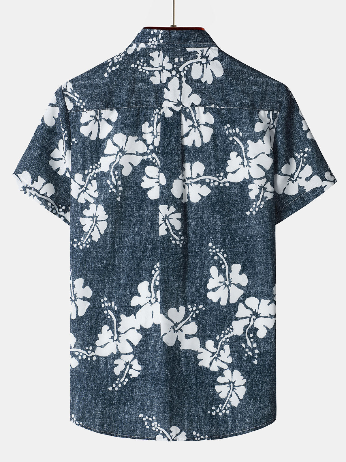 Camisa floral Hawaiian Pocket Navy Blue Button Up de manga corta para hombre