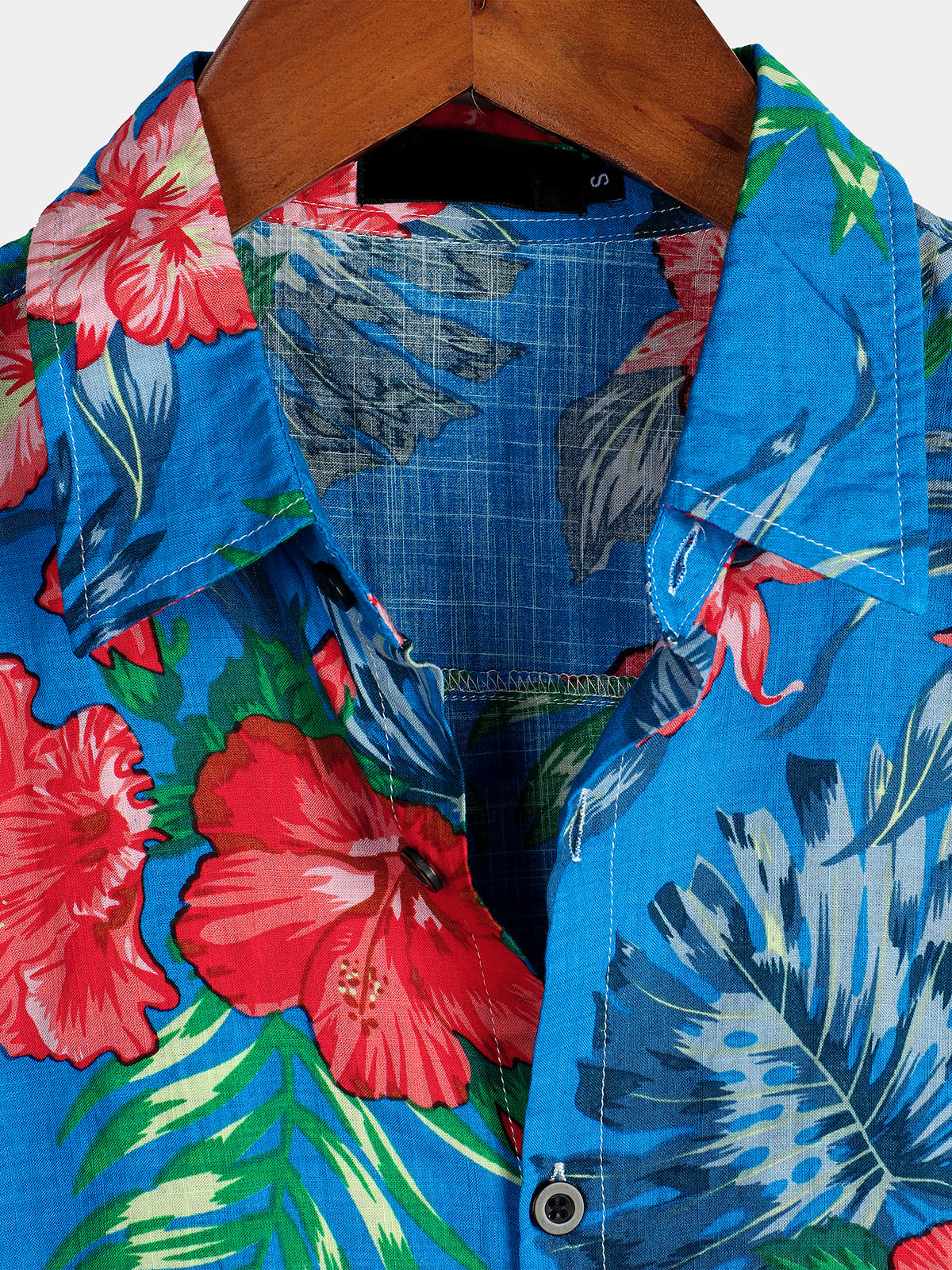 Camisa Blue Flower Tropical Hawaii de algodón de manga corta para hombre