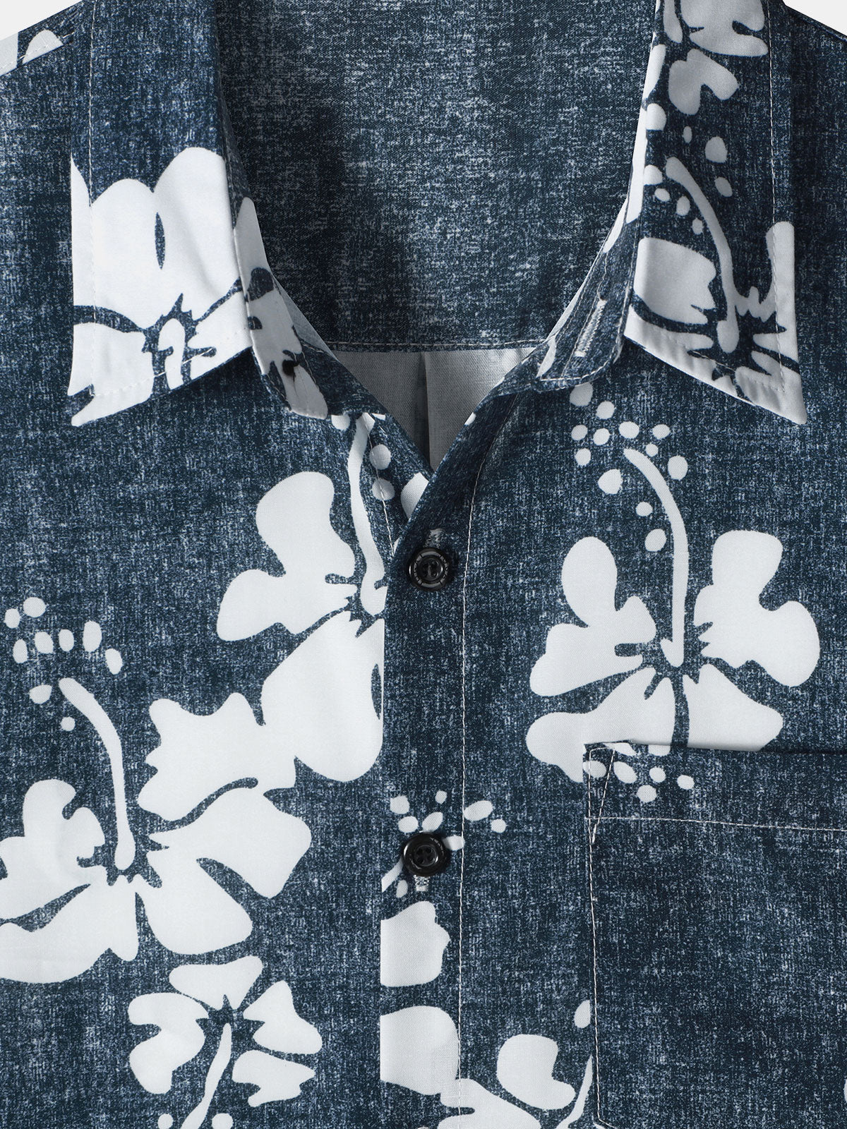 Camisa floral Hawaiian Pocket Navy Blue Button Up de manga corta para hombre