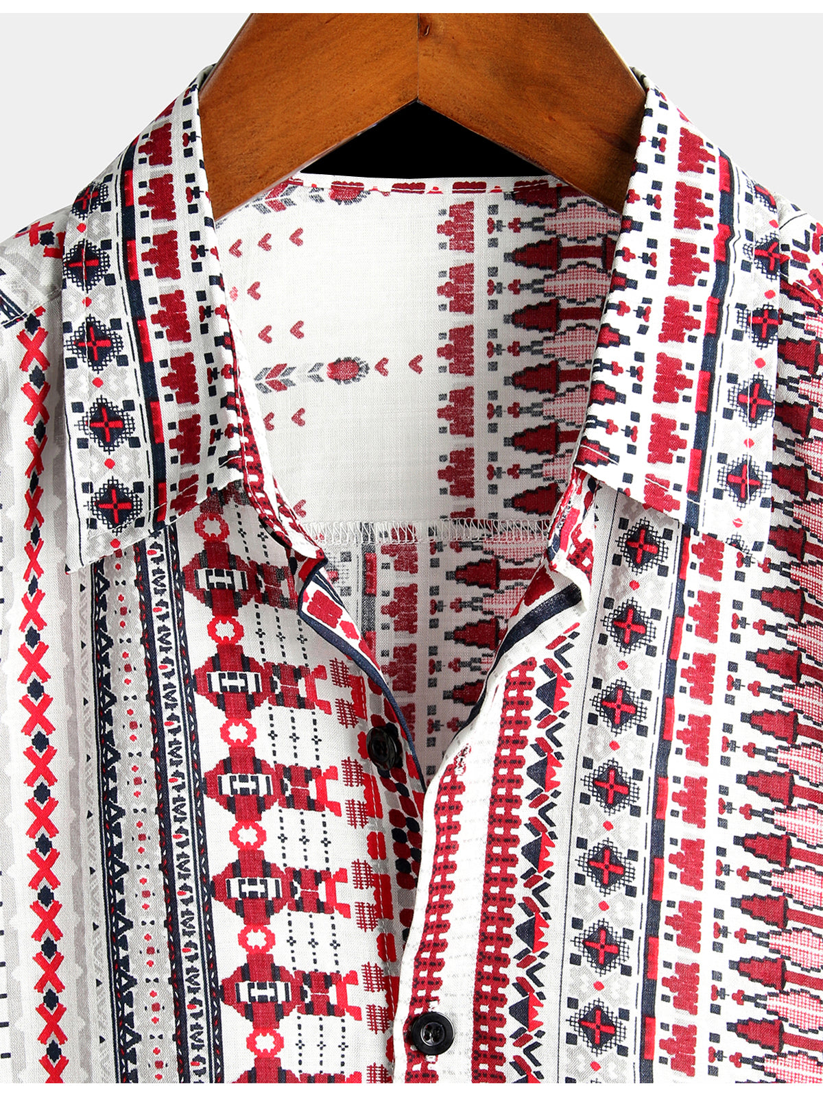 Camisa vintage de algodón Hawaiian White and Red a rayas Beach de manga corta para hombre