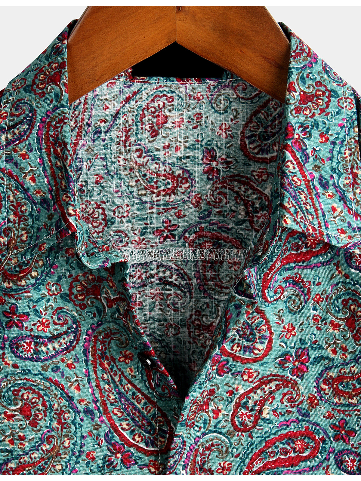 Camisa Paisley de algodón de manga corta Button Up vintage para hombre