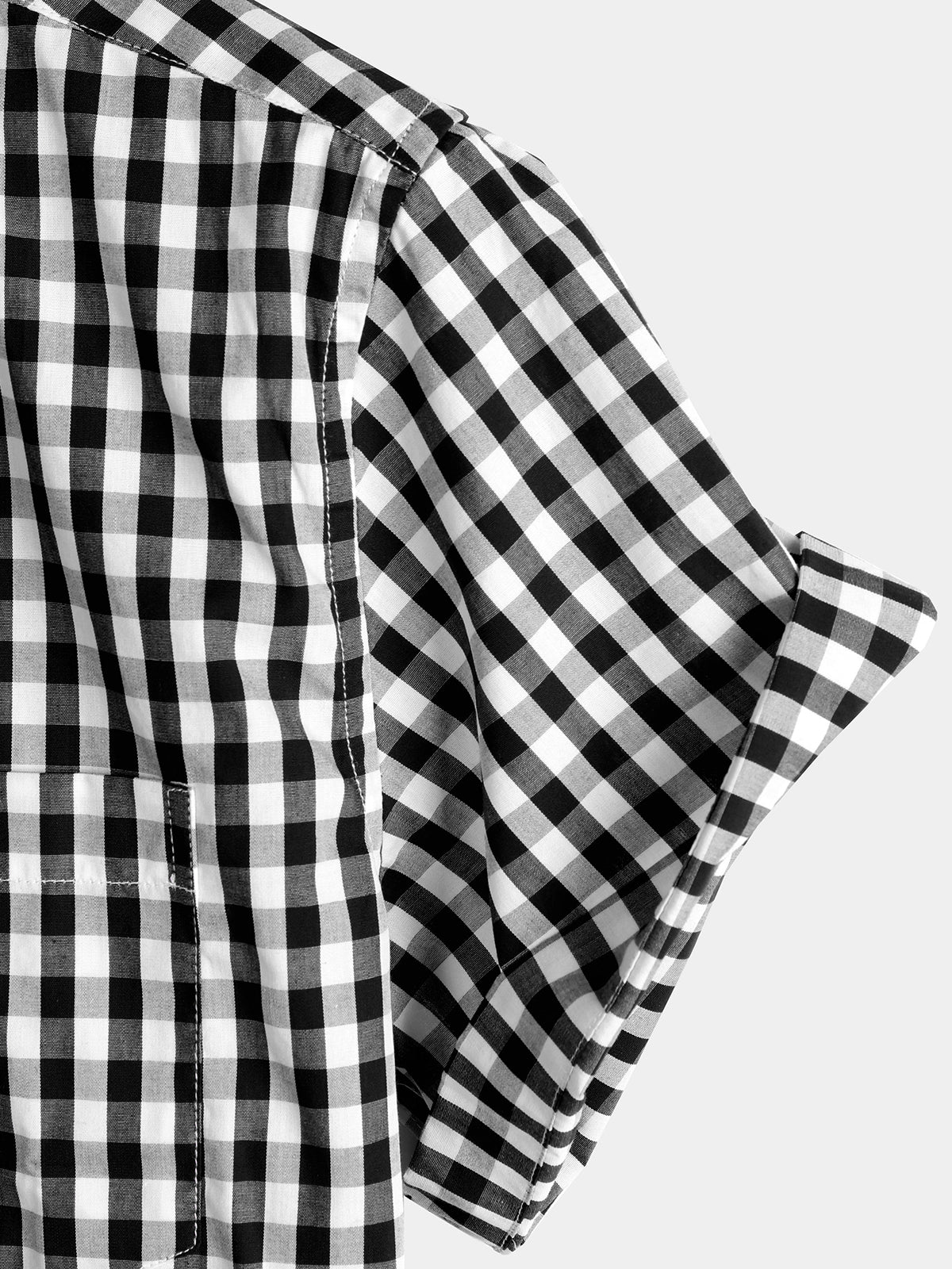 Casual de color sólido a cuadros de algodón Pockecamiseta para hombre