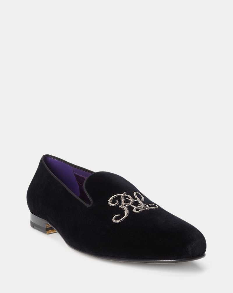 Zapatos Formales Ralph Lauren Alonzo Bullion Velvet Slipper Hombre Black/Silver | EWXMLRK-49 - vista 2