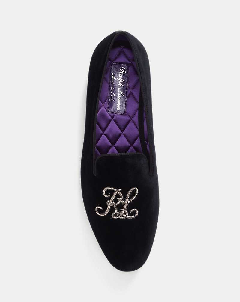 Zapatos Formales Ralph Lauren Alonzo Bullion Velvet Slipper Hombre Black/Silver | EWXMLRK-49 - vista 4