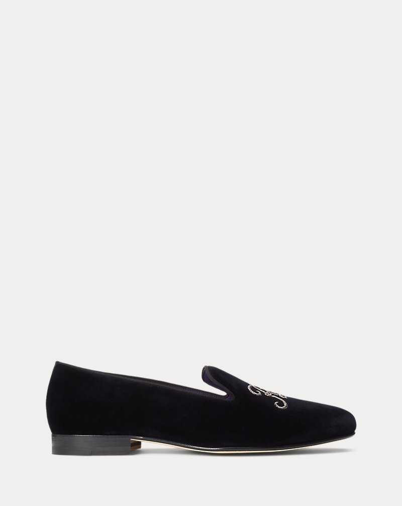 Zapatos Formales Ralph Lauren Alonzo Bullion Velvet Slipper Hombre Black/Silver | EWXMLRK-49 - vista 1