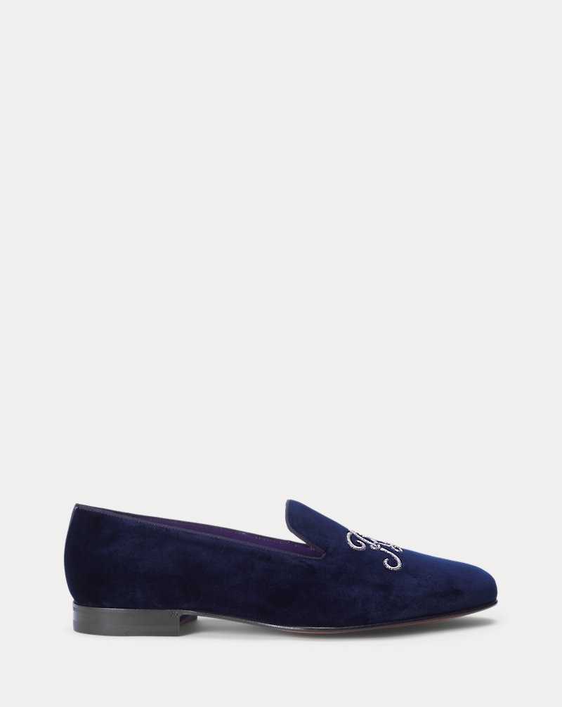 Zapatos Formales Ralph Lauren Alonzo Bullion Velvet Slipper Hombre Azul Marino | QEAIGPD-57 - vista 1